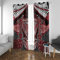 Aotearoa Iwi Ngati Toa Window Curtain Maori Kowhaiwhai Pattern LT19 With Grommets Red - Polynesian Pride
