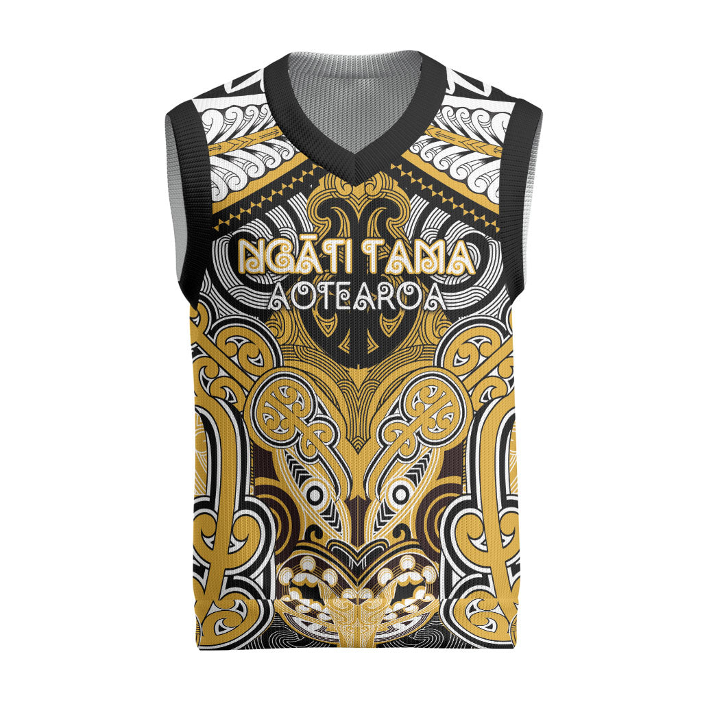 Aotearoa Iwi Ngati Tama Personalised Christmas Knitted V-Neck Vest Maori Kowhaiwhai Pattern LT19 Yellow - Polynesian Pride