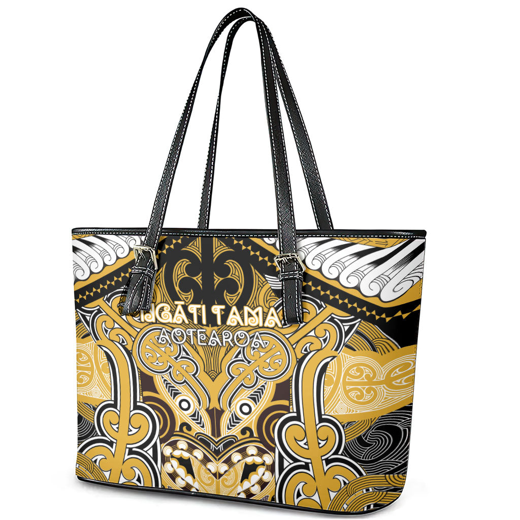 Aotearoa Iwi Ngati Tama Leather Tote Bag Maori Kowhaiwhai Pattern LT19 - Polynesian Pride