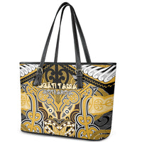 Aotearoa Iwi Ngati Tama Leather Tote Bag Maori Kowhaiwhai Pattern LT19 - Polynesian Pride