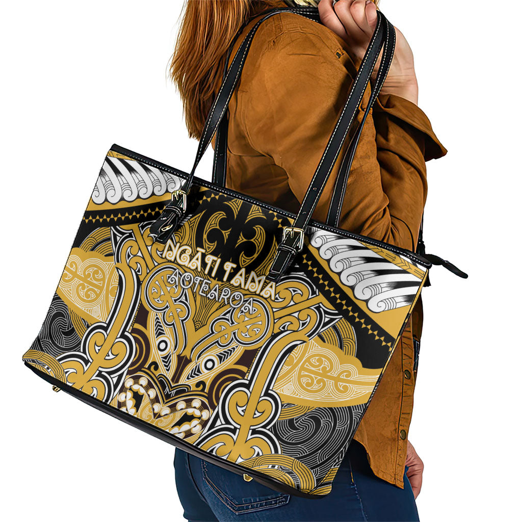 Aotearoa Iwi Ngati Tama Leather Tote Bag Maori Kowhaiwhai Pattern LT19 - Polynesian Pride