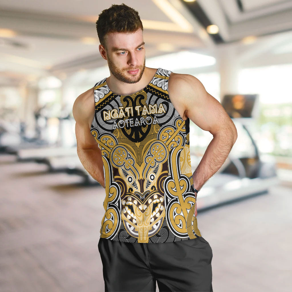 Aotearoa Iwi Ngati Tama Personalised Men Tank Top Maori Kowhaiwhai Pattern LT19 Yellow - Polynesian Pride
