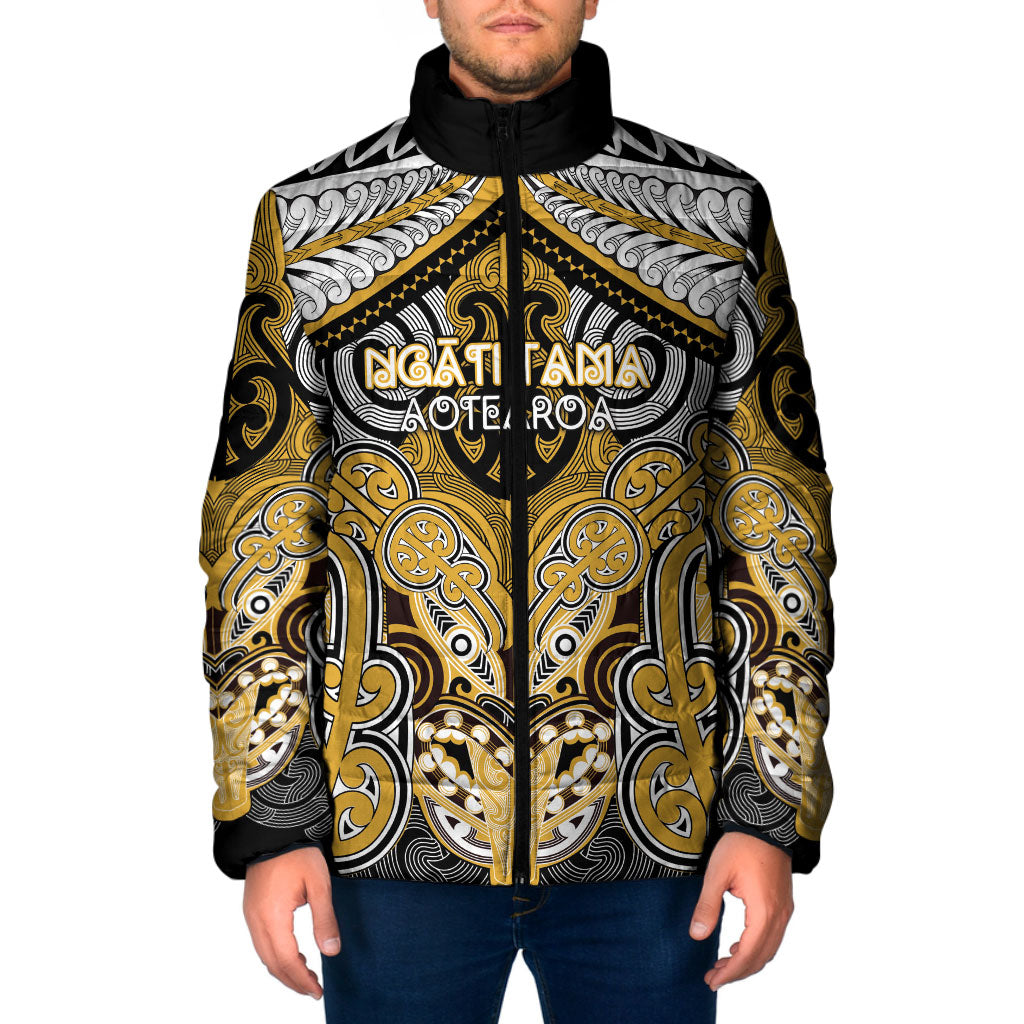 Aotearoa Iwi Ngati Tama Personalised Padded Jacket Maori Kowhaiwhai Pattern LT19 Men Yellow - Polynesian Pride