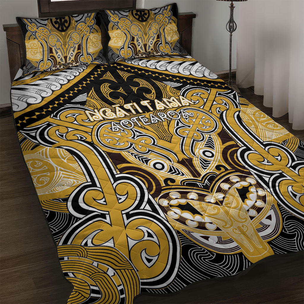 Aotearoa Iwi Ngati Tama Quilt Bed Set Maori Kowhaiwhai Pattern LT19 Yellow - Polynesian Pride