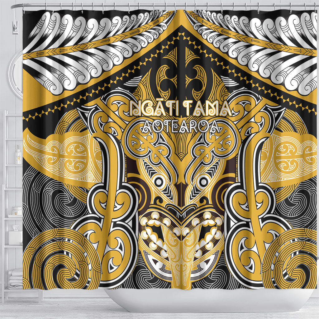 Aotearoa Iwi Ngati Tama Shower Curtain Maori Kowhaiwhai Pattern LT19 - Polynesian Pride