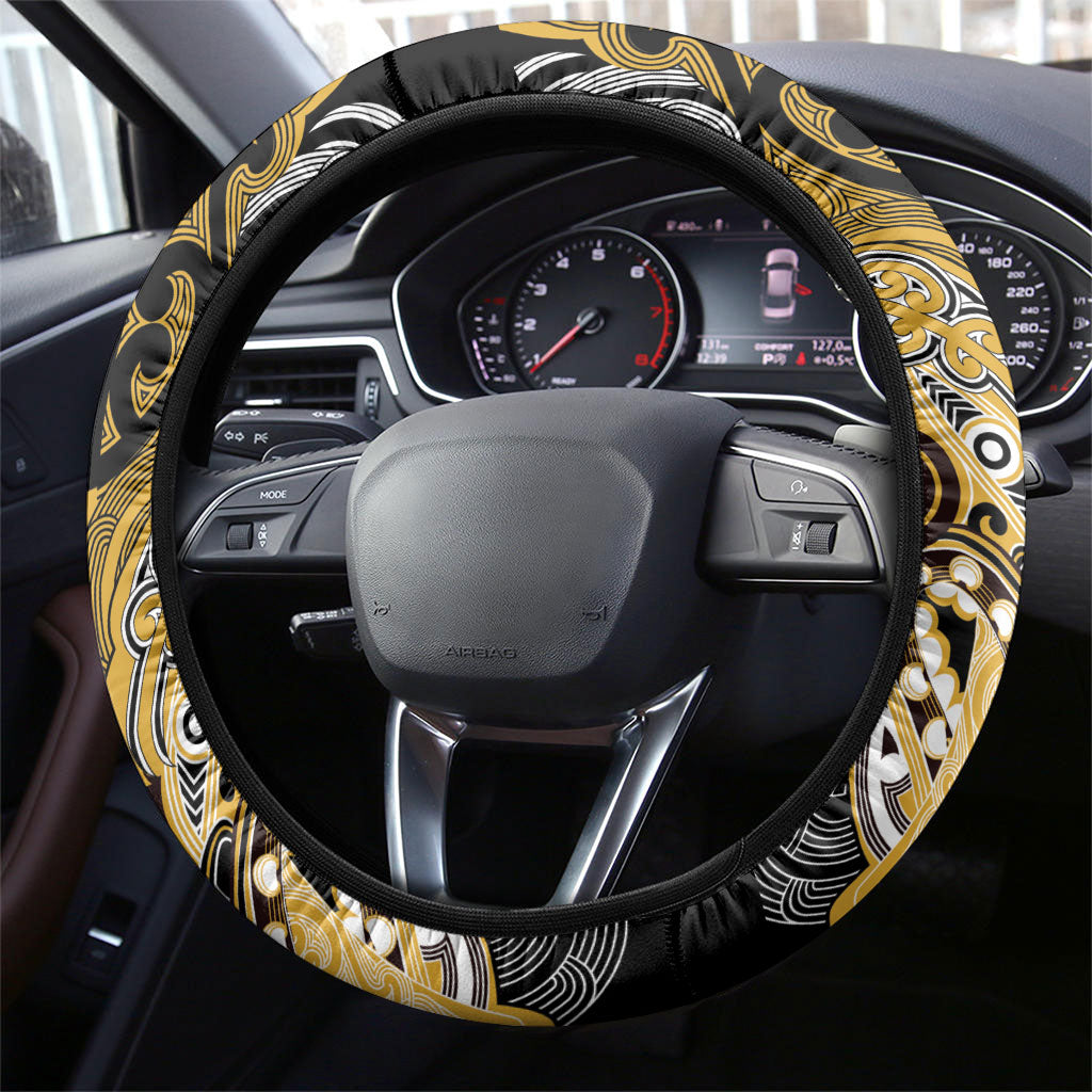 Aotearoa Iwi Ngati Tama Steering Wheel Cover Maori Kowhaiwhai Pattern LT19 - Polynesian Pride