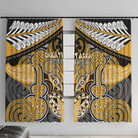 Aotearoa Iwi Ngati Tama Window Curtain Maori Kowhaiwhai Pattern LT19 With Hooks Yellow - Polynesian Pride