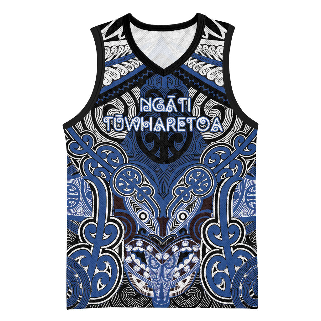 Aotearoa Iwi Ngati Tuwharetoa Personalised Basketball Jersey Maori Kowhaiwhai Pattern LT19 Unisex Blue - Polynesian Pride