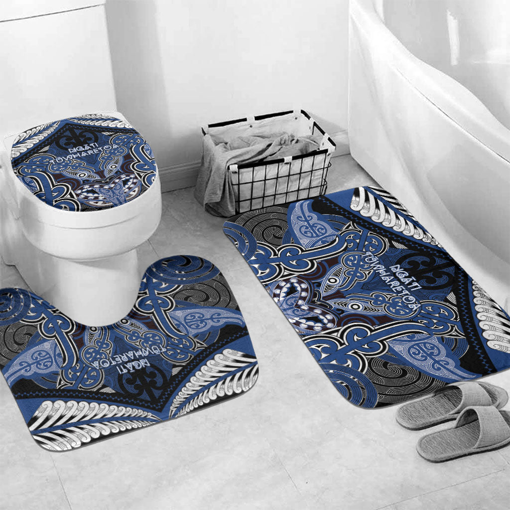 Aotearoa Iwi Ngati Tuwharetoa Bathroom Set Maori Kowhaiwhai Pattern LT19 Mat Set Only (3 pcs) One Size Blue - Polynesian Pride