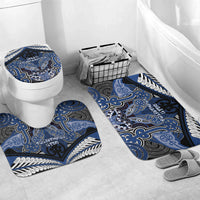 Aotearoa Iwi Ngati Tuwharetoa Bathroom Set Maori Kowhaiwhai Pattern LT19 Mat Set Only (3 pcs) One Size Blue - Polynesian Pride