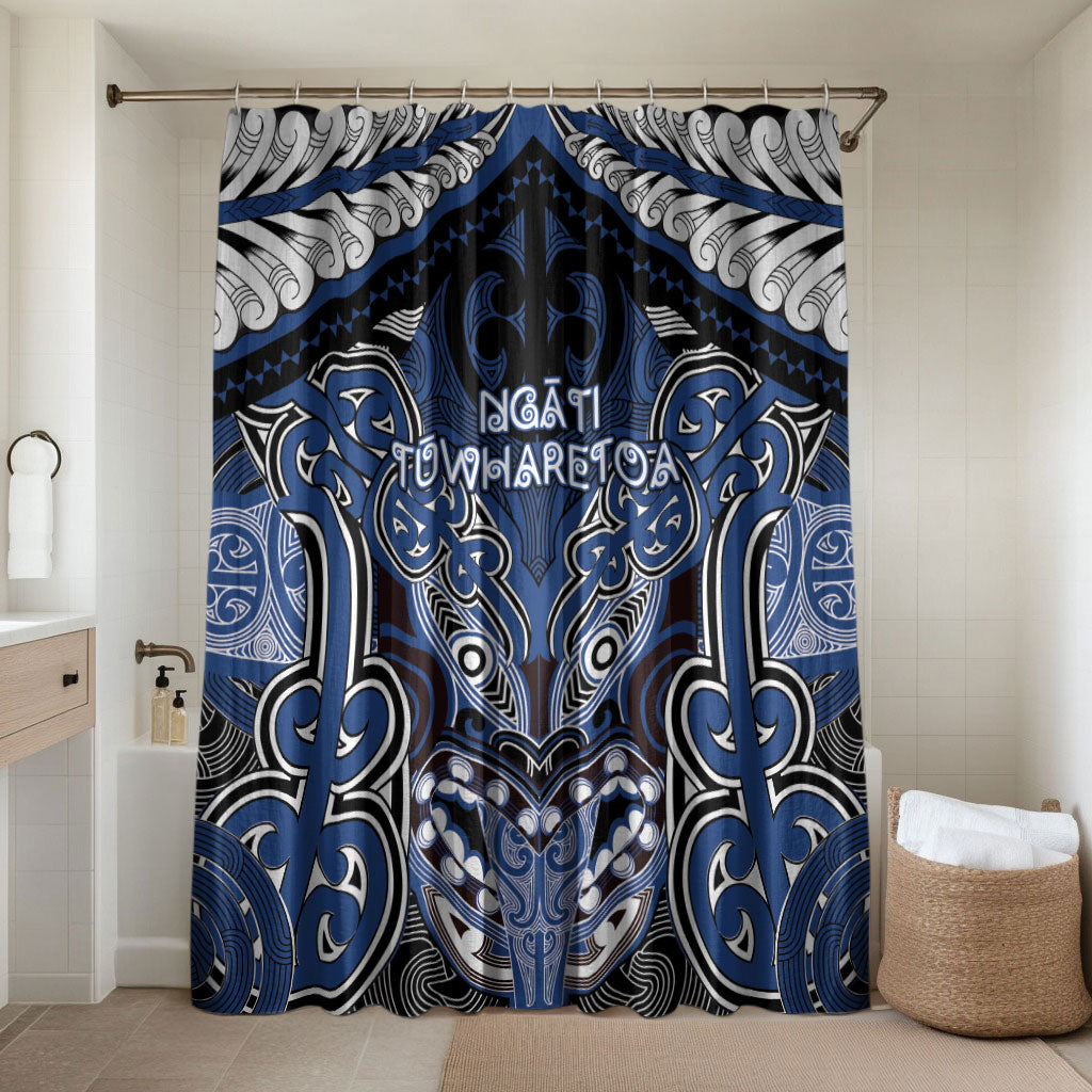 Aotearoa Iwi Ngati Tuwharetoa Bathroom Set Maori Kowhaiwhai Pattern LT19 Shower Curtain Only Blue - Polynesian Pride