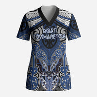 Aotearoa Iwi Ngati Tuwharetoa Personalised Scrub Top Maori Kowhaiwhai Pattern LT19 Adult Blue - Polynesian Pride