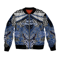 Aotearoa Iwi Ngati Tuwharetoa Personalised Sleeve Zip Bomber Jacket Maori Kowhaiwhai Pattern LT19 Unisex Blue - Polynesian Pride