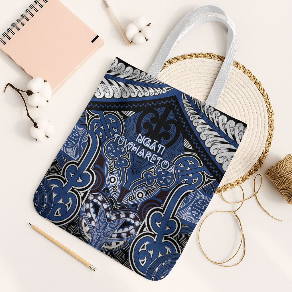 Aotearoa Iwi Ngati Tuwharetoa Tote Bag Maori Kowhaiwhai Pattern LT19 White Strap One Size Blue - Polynesian Pride