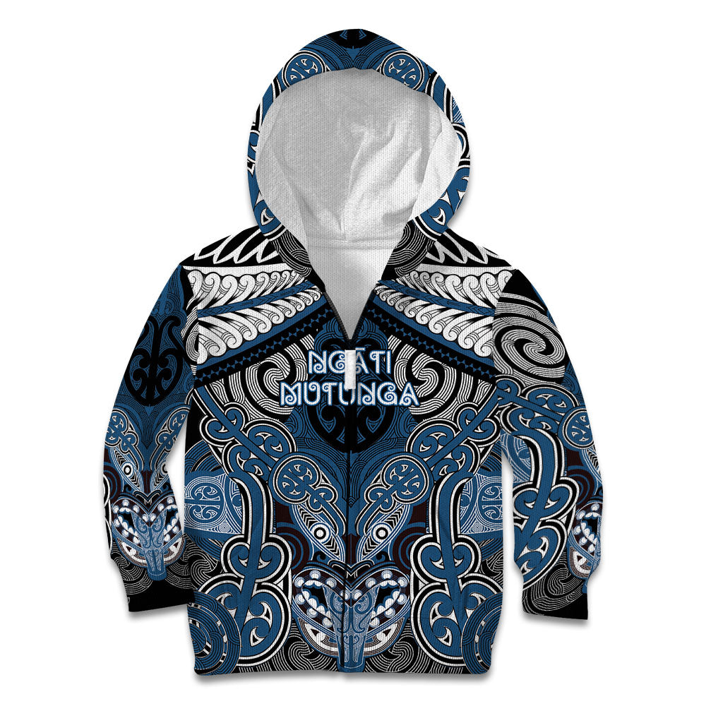 Aotearoa Iwi Ngati Mutunga Personalised Kid Hoodie Maori Kowhaiwhai Pattern LT19 Zip Hoodie Blue - Polynesian Pride
