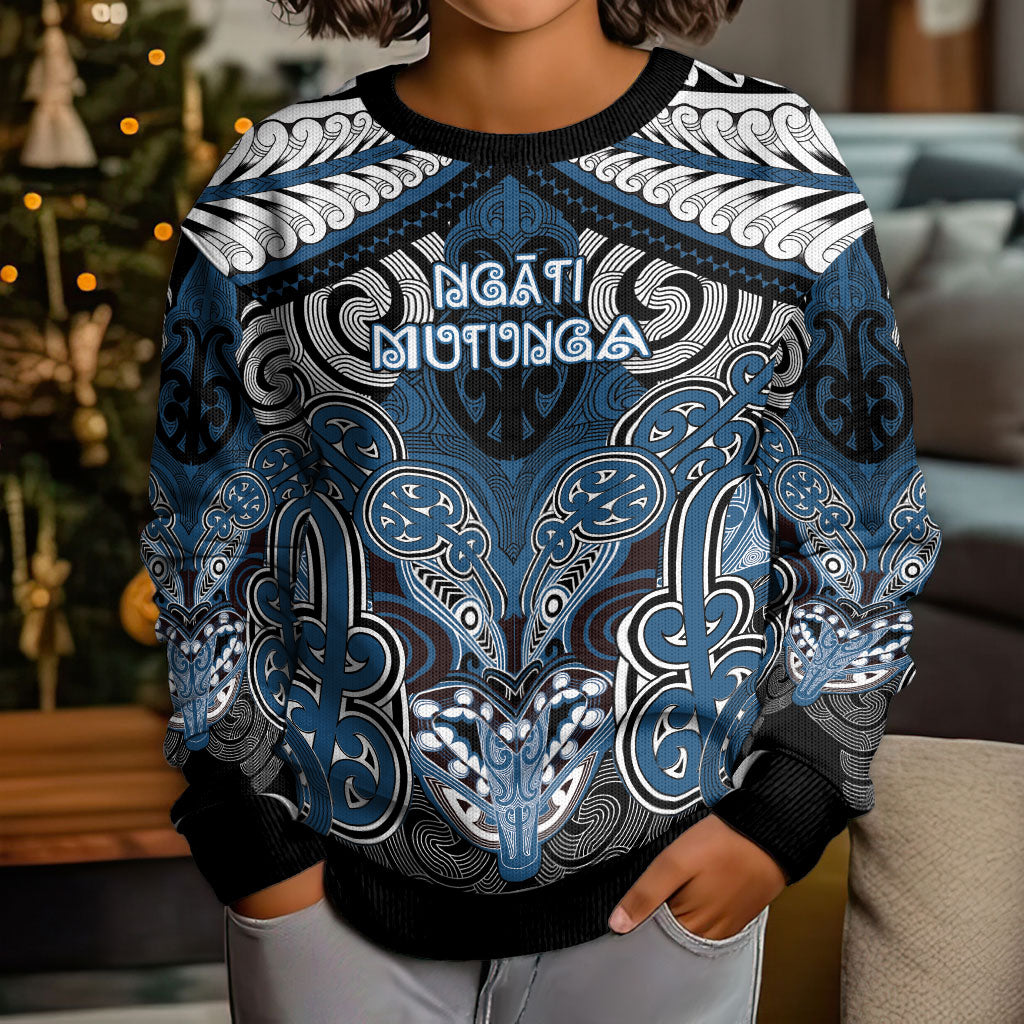 Aotearoa Iwi Ngati Mutunga Personalised Kid Ugly Christmas Sweater Maori Kowhaiwhai Pattern