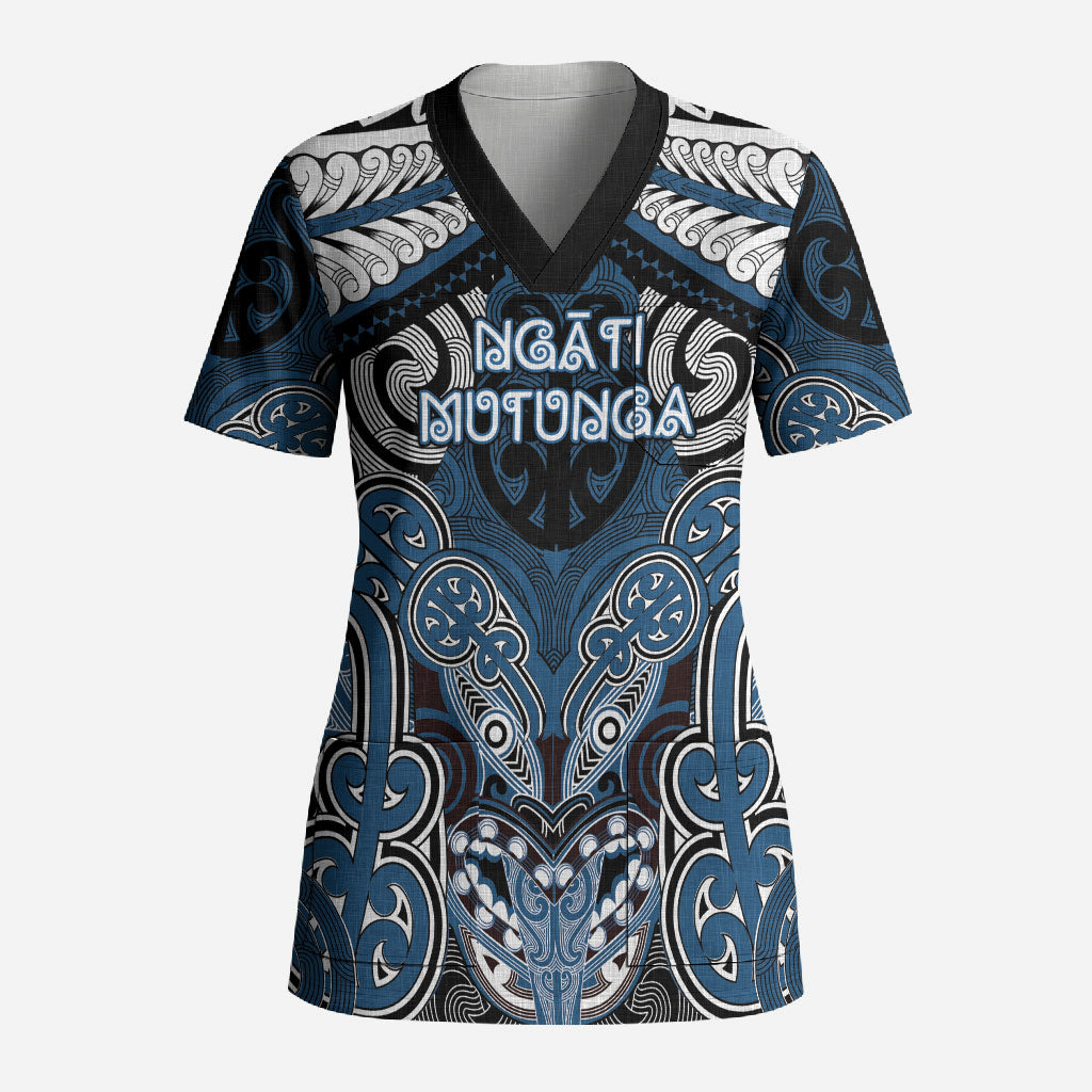 Aotearoa Iwi Ngati Mutunga Personalised Scrub Top Maori Kowhaiwhai Pattern LT19 Adult Blue - Polynesian Pride