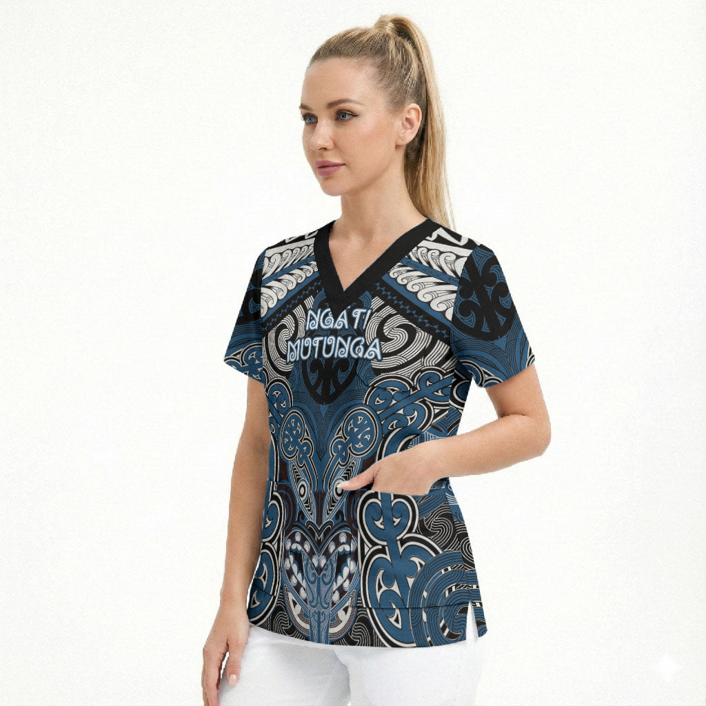 Aotearoa Iwi Ngati Mutunga Personalised Scrub Top Maori Kowhaiwhai Pattern LT19 - Polynesian Pride