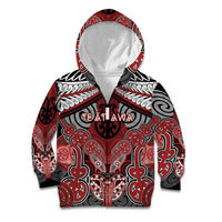 Aotearoa Iwi Te Ati Awa Personalised Kid Hoodie Maori Kowhaiwhai Pattern LT19 Zip Hoodie Red - Polynesian Pride