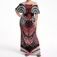 Aotearoa Iwi Te Ati Awa Personalised Off Shoulder Maxi Dress Maori Kowhaiwhai Pattern LT19 Women Red - Polynesian Pride