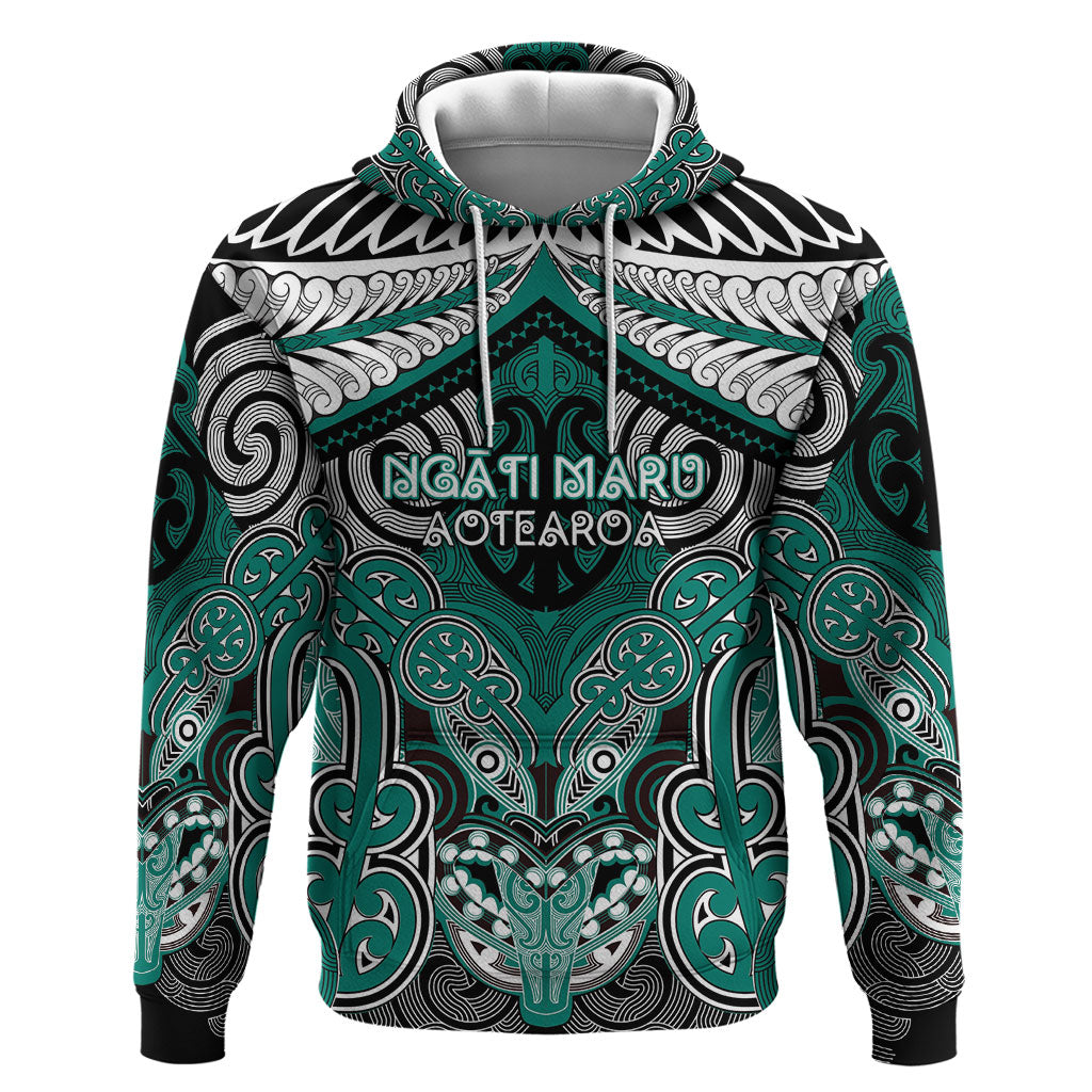 Aotearoa Iwi Ngati Maru Personalised Hoodie Maori Kowhaiwhai Pattern LT19 Pullover Hoodie Deep Teal - Polynesian Pride