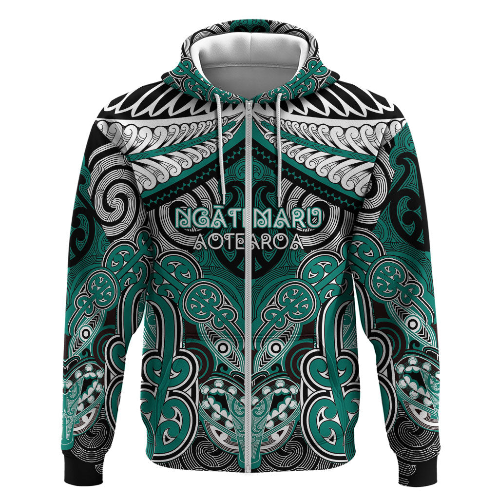Aotearoa Iwi Ngati Maru Personalised Hoodie Maori Kowhaiwhai Pattern LT19 Zip Hoodie Deep Teal - Polynesian Pride