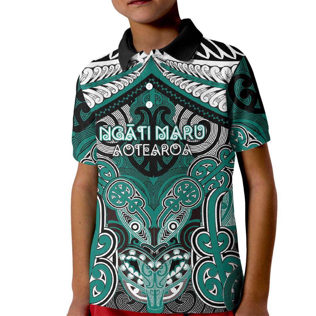 Aotearoa Iwi Ngati Maru Personalised Kid Polo Shirt Maori Kowhaiwhai Pattern LT19 Kid Deep Teal - Polynesian Pride