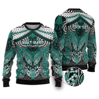 Aotearoa Iwi Ngati Maru Personalised Ugly Christmas Sweater Maori Kowhaiwhai Pattern