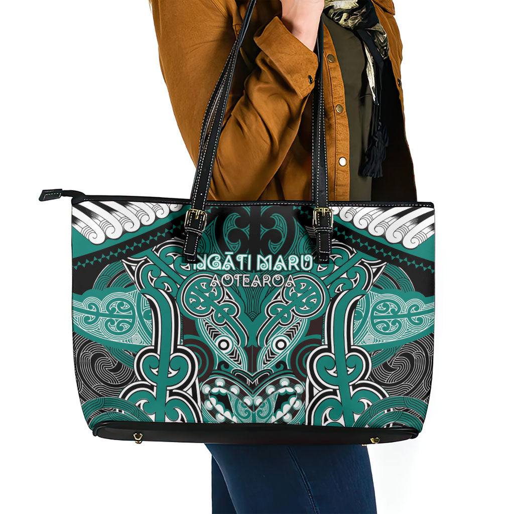 Aotearoa Iwi Ngati Maru Leather Tote Bag Maori Kowhaiwhai Pattern