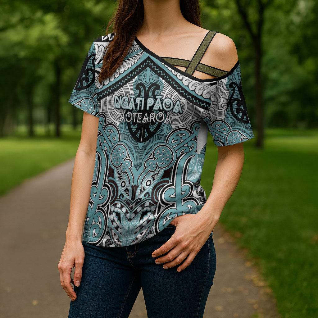 Aotearoa Iwi Ngati Paoa Personalised Cross Shoulder Shirt Maori Kowhaiwhai Pattern LT19 - Polynesian Pride