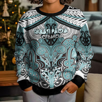Aotearoa Iwi Ngati Paoa Personalised Kid Ugly Christmas Sweater Maori Kowhaiwhai Pattern LT19 - Polynesian Pride