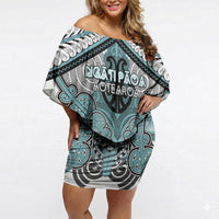 Aotearoa Iwi Ngati Paoa Personalised Off Shoulder Short Dress Maori Kowhaiwhai Pattern LT19 Women Turquoise - Polynesian Pride