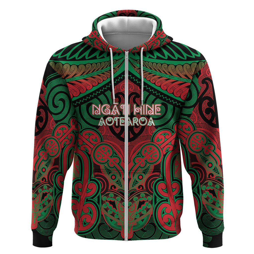 Aotearoa Iwi Ngati Hine Personalised Zip Hoodie Maori Kowhaiwhai Pattern LT19 Zip Hoodie Green - Polynesian Pride