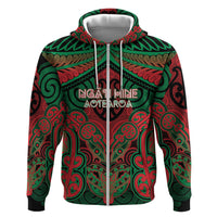 Aotearoa Iwi Ngati Hine Personalised Zip Hoodie Maori Kowhaiwhai Pattern LT19 Zip Hoodie Green - Polynesian Pride