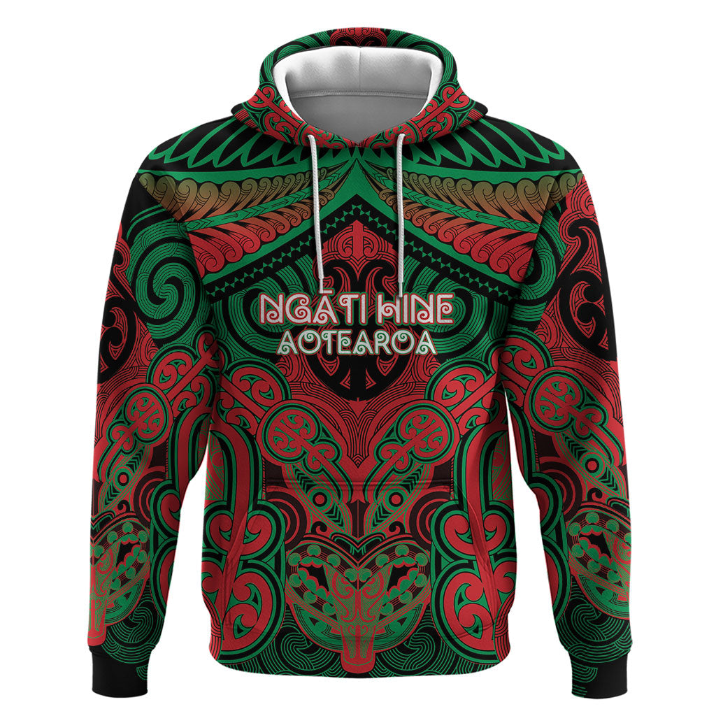 Aotearoa Iwi Ngati Hine Personalised Zip Hoodie Maori Kowhaiwhai Pattern LT19 Pullover Hoodie Green - Polynesian Pride