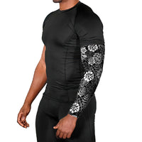 Black Aloha Hawaiian Arm Sleeves Monstera Hibiscus Tropical Pattern