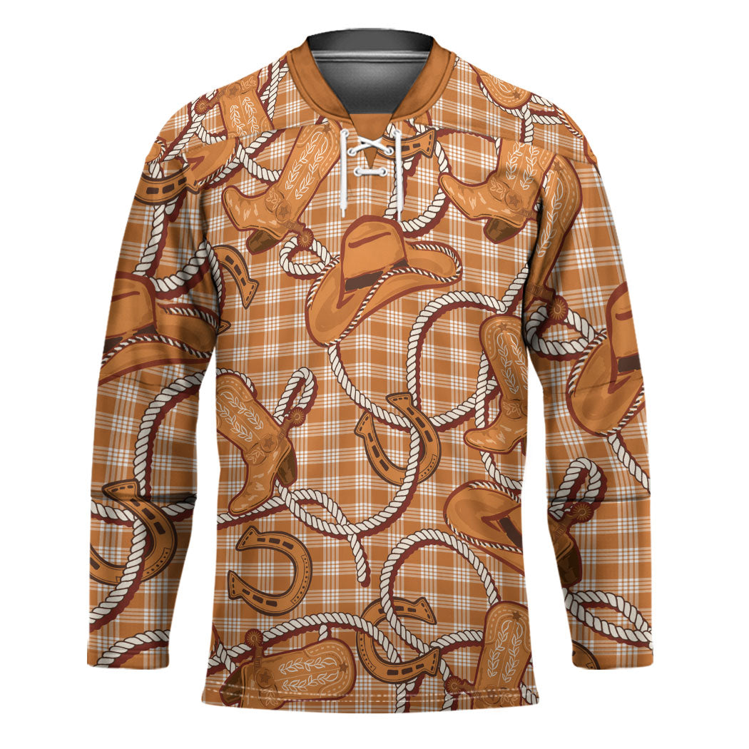Brown Hawaii Palaka Cowboy Hockey Jersey Hawaiian Paniolo Festival Spirit