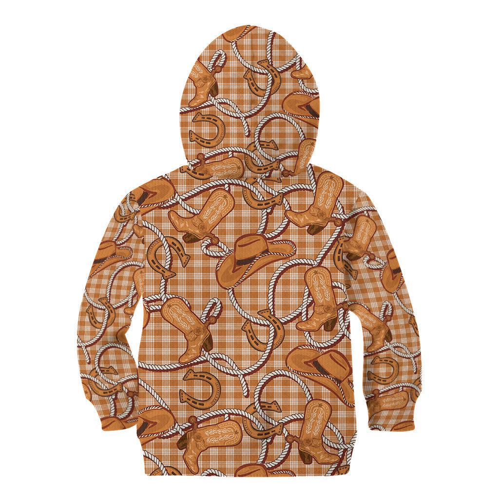 Brown Hawaii Palaka Cowboy Kid Hoodie Hawaiian Paniolo Festival Spirit LT19 - Polynesian Pride