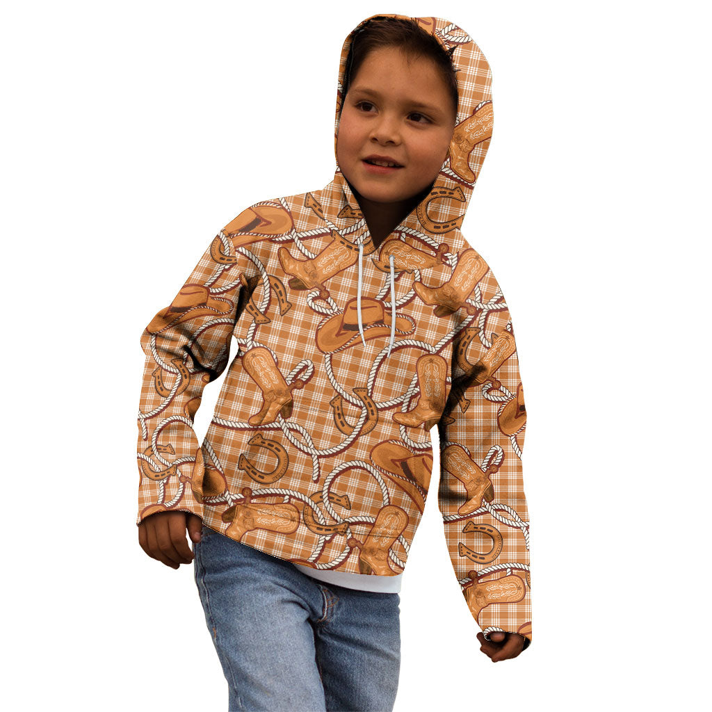 Brown Hawaii Palaka Cowboy Kid Hoodie Hawaiian Paniolo Festival Spirit LT19 - Polynesian Pride