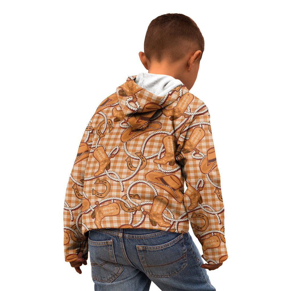 Brown Hawaii Palaka Cowboy Kid Hoodie Hawaiian Paniolo Festival Spirit LT19 - Polynesian Pride