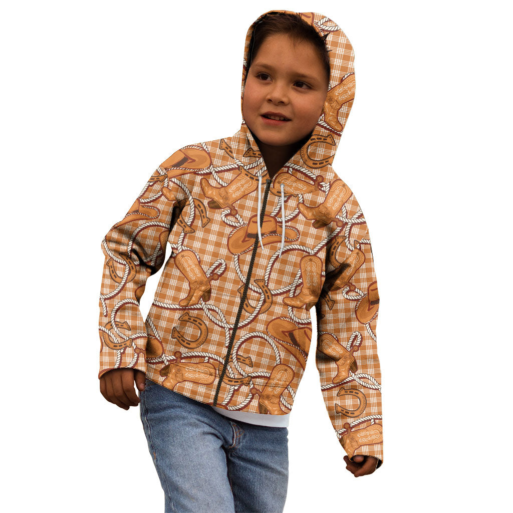 Brown Hawaii Palaka Cowboy Kid Hoodie Hawaiian Paniolo Festival Spirit LT19 - Polynesian Pride
