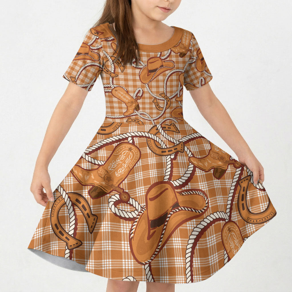 Brown Hawaii Palaka Cowboy Kid Short Sleeve Dress Hawaiian Paniolo Festival Spirit