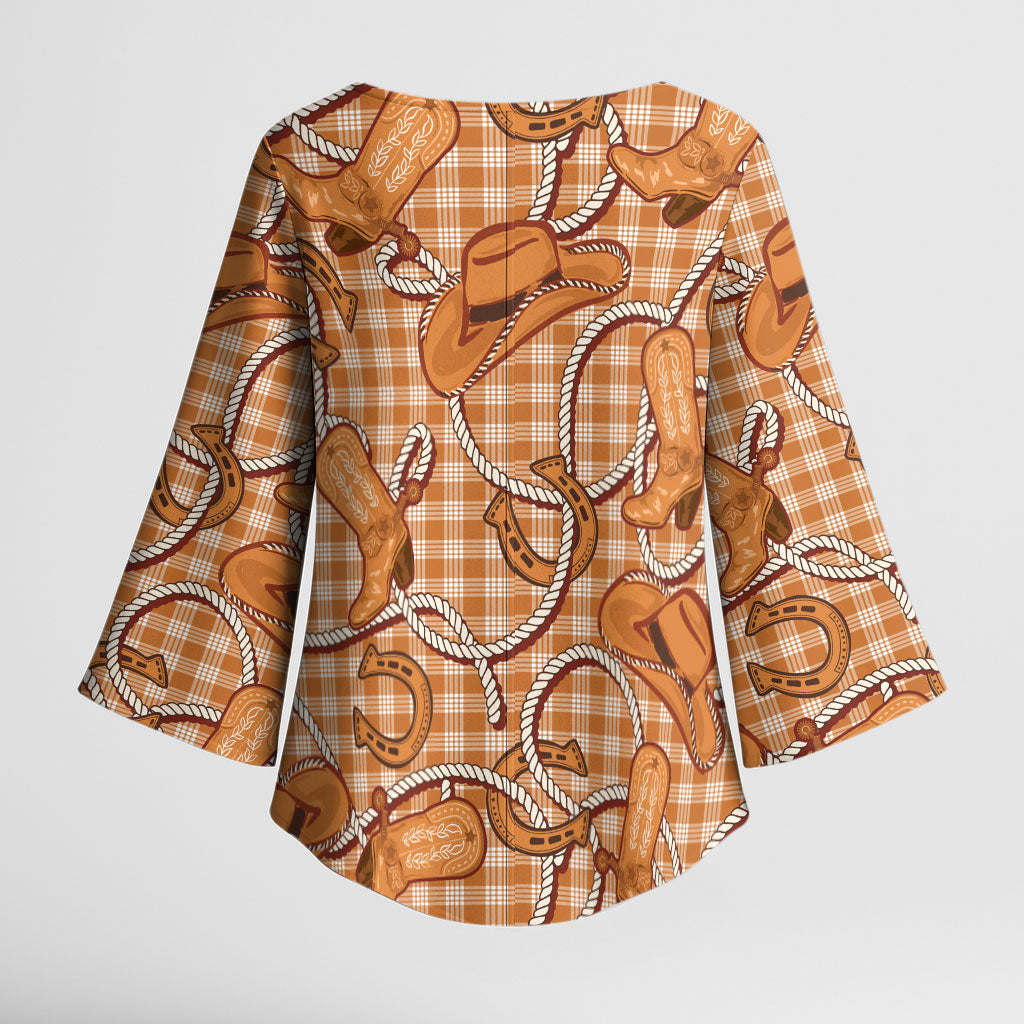 Brown Hawaii Palaka Cowboy Kimono Sleeve Blouse Hawaiian Paniolo Festival Spirit LT19 - Polynesian Pride
