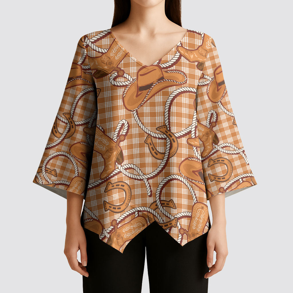 Brown Hawaii Palaka Cowboy Kimono Sleeve Blouse Hawaiian Paniolo Festival Spirit LT19 - Polynesian Pride
