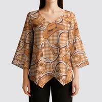 Brown Hawaii Palaka Cowboy Kimono Sleeve Blouse Hawaiian Paniolo Festival Spirit LT19 - Polynesian Pride