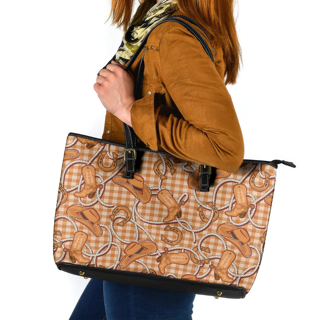 Brown Hawaii Palaka Cowboy Leather Tote Bag Hawaiian Paniolo Festival Spirit