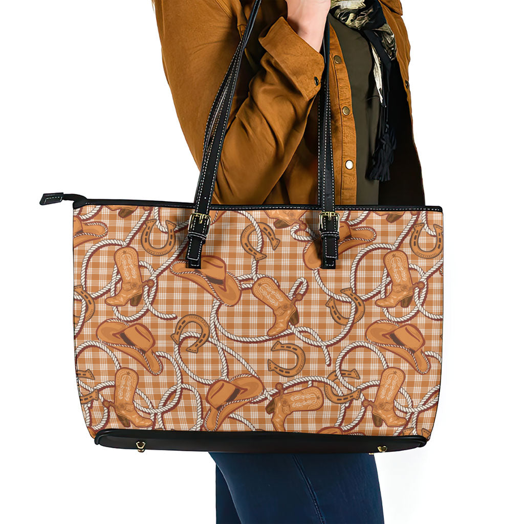 Brown Hawaii Palaka Cowboy Leather Tote Bag Hawaiian Paniolo Festival Spirit LT19 - Polynesian Pride