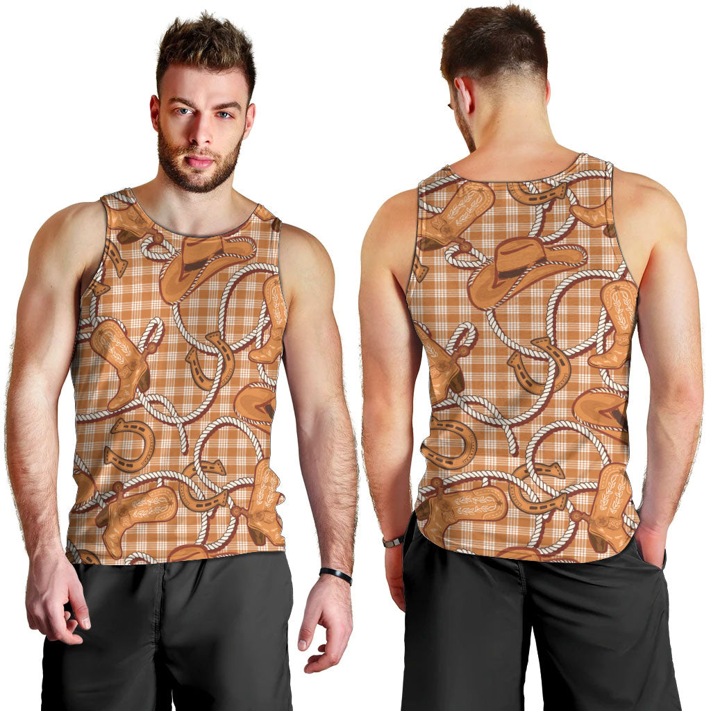 Brown Hawaii Palaka Cowboy Men Tank Top Hawaiian Paniolo Festival Spirit LT19 - Polynesian Pride