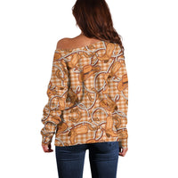Brown Hawaii Palaka Cowboy Off Shoulder Sweater Hawaiian Paniolo Festival Spirit LT19 - Polynesian Pride