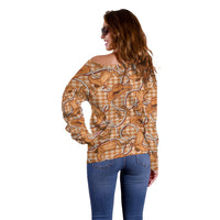 Brown Hawaii Palaka Cowboy Off Shoulder Sweater Hawaiian Paniolo Festival Spirit LT19 - Polynesian Pride